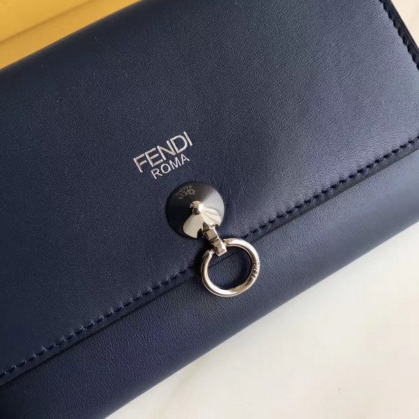 Fendi Slim Continental Wallet in Midnight Blue Leather with Raw Edges For Sale