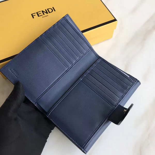 Fendi Slim Continental Wallet in Midnight Blue Leather with Raw Edges For Sale