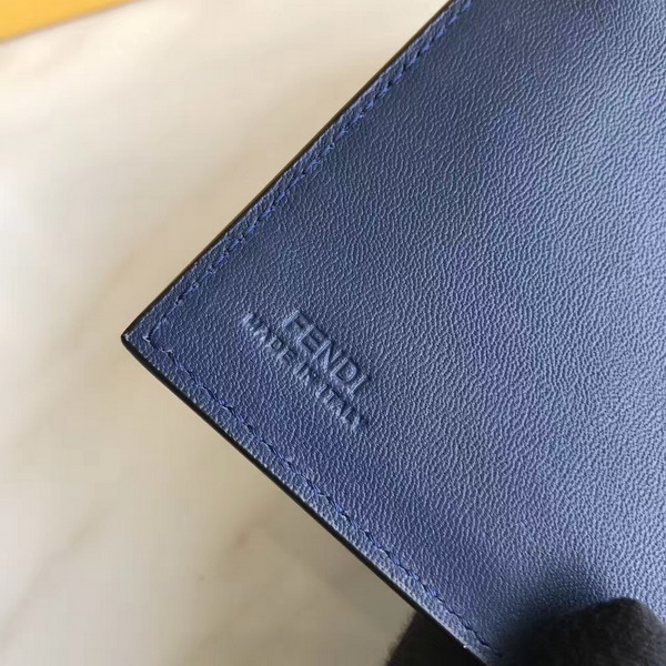 Fendi Slim Continental Wallet in Midnight Blue Leather with Raw Edges For Sale