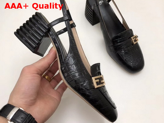 Fendi Slingbacks Black Crocodile Print Leather Promenade Replica