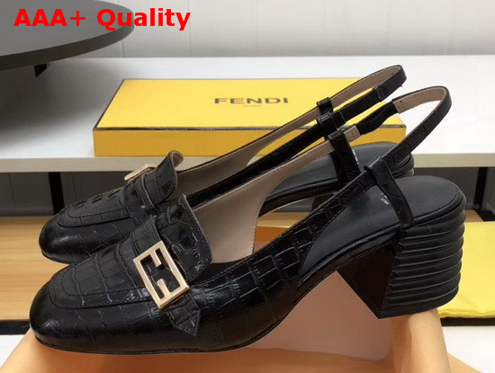 Fendi Slingbacks Black Crocodile Print Leather Promenade Replica