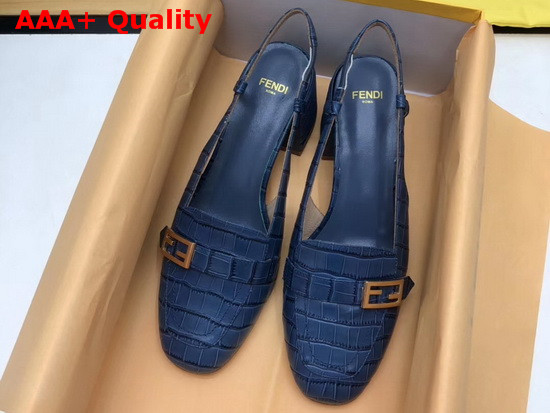 Fendi Slingbacks Blue Crocodile Print Leather Promenade Replica