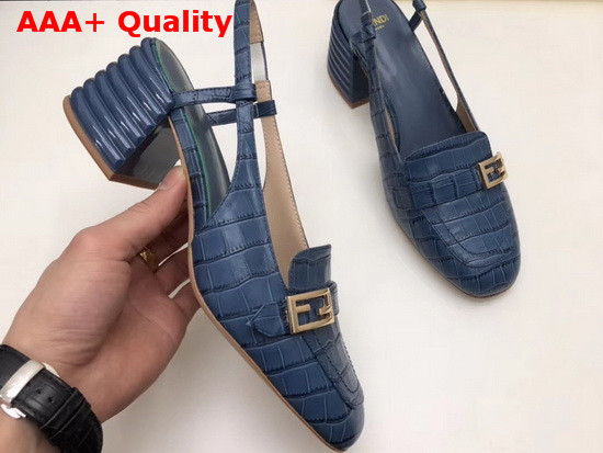 Fendi Slingbacks Blue Crocodile Print Leather Promenade Replica