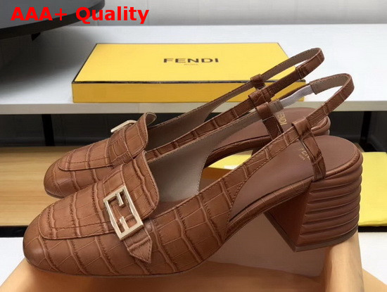 Fendi Slingbacks Brown Crocodile Print Leather Promenade Replica