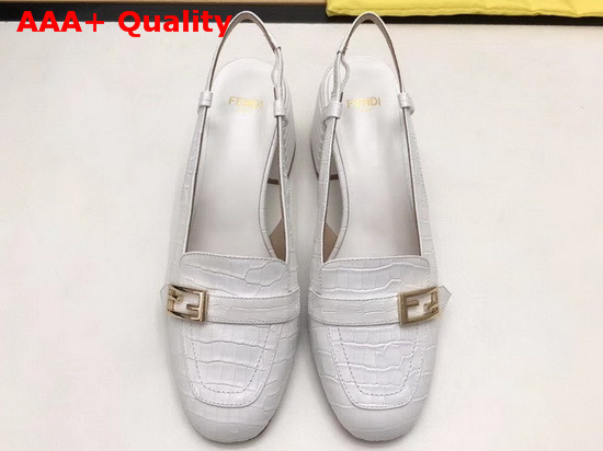 Fendi Slingbacks White Crocodile Print Leather Promenade Replica