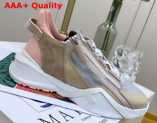 Fendi Slip On Sneakers with Stretch Laces Multicolor Tan Grey Pink Replica