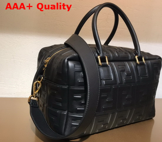 Fendi Small Boston Bag in Black Lambskin with an All Over FF Motif Replica