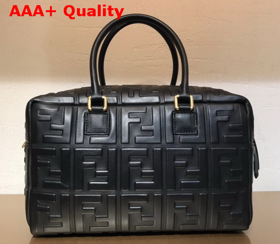 Fendi Small Boston Bag in Black Lambskin with an All Over FF Motif Replica