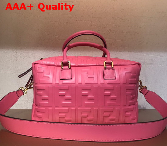 Fendi Small Boston Bag in Pink Lambskin with an All Over FF Motif Replica