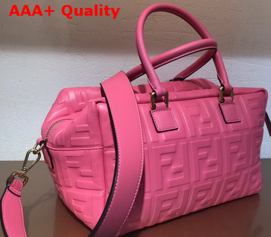 Fendi Small Boston Bag in Pink Lambskin with an All Over FF Motif Replica