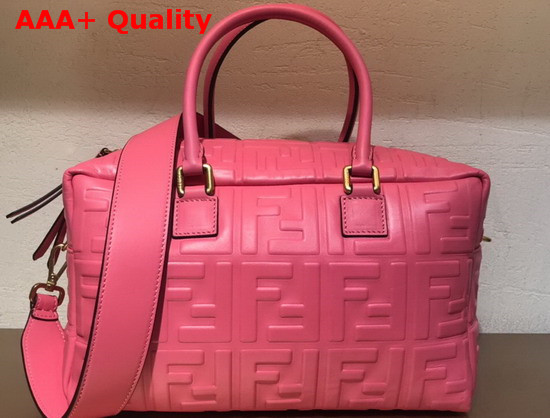 Fendi Small Boston Bag in Pink Lambskin with an All Over FF Motif Replica