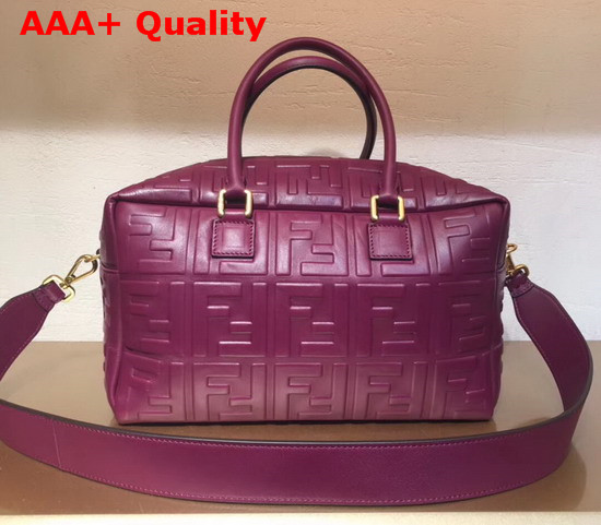 Fendi Small Boston Bag in Purple Lambskin with an All Over FF Motif Replica