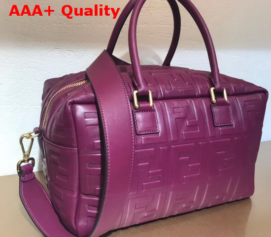 Fendi Small Boston Bag in Purple Lambskin with an All Over FF Motif Replica