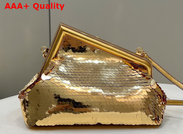 Fendi Small Fendi First Bag in Gold Sequin and Leather Replica