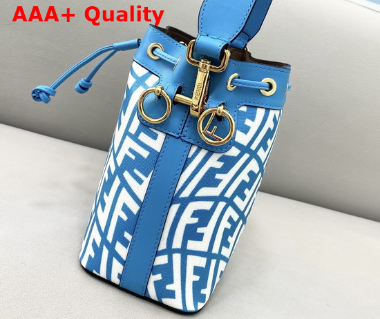 Fendi Small Mon Tresor Bucket Bag Made of Glazed Canvas with Blue and White FF Vertigo Graphic Print Replica