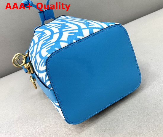 Fendi Small Mon Tresor Bucket Bag Made of Glazed Canvas with Blue and White FF Vertigo Graphic Print Replica