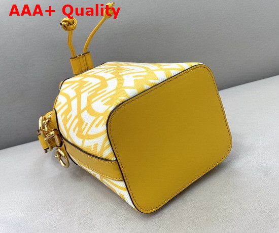 Fendi Small Mon Tresor Bucket Bag Made of Glazed Canvas with Yellow and White FF Vertigo Graphic Print Replica