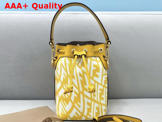 Fendi Small Mon Tresor Bucket Bag Made of Glazed Canvas with Yellow and White FF Vertigo Graphic Print Replica