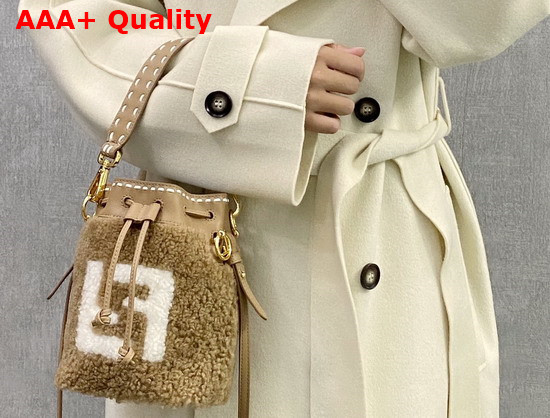 Fendi Small Mon Tresor Bucket Bag in Brown Sheepskin Replica