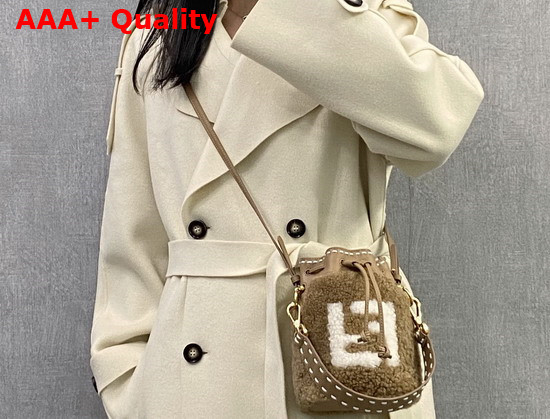 Fendi Small Mon Tresor Bucket Bag in Brown Sheepskin Replica