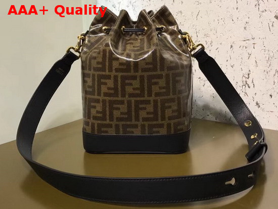 Fendi Small Mon Tresor Bucket Bag in Glazed Fabric with Fendi Stamp Patch Replica