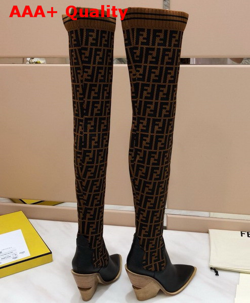 Fendi Stocking and Black Leather Thigh High Boots Brown Replica