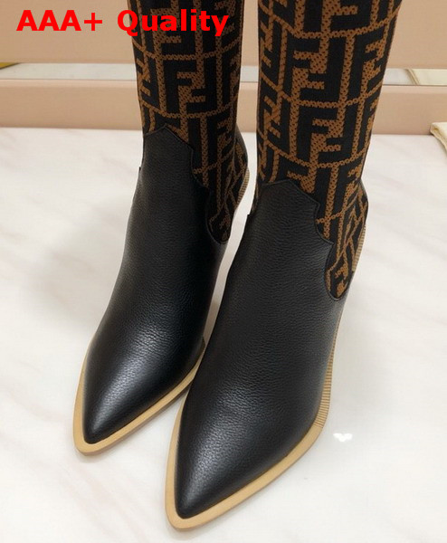 Fendi Stocking and Black Leather Thigh High Boots Brown Replica