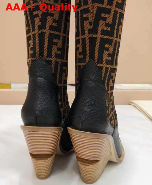 Fendi Stocking and Black Leather Thigh High Boots Brown Replica