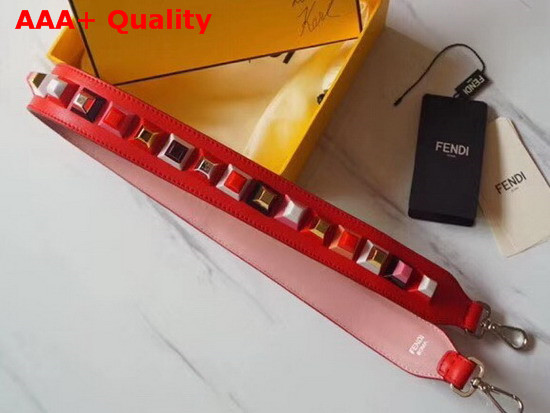 Fendi Strap You Rockstud Leather Shoulder Strap in Red Replica