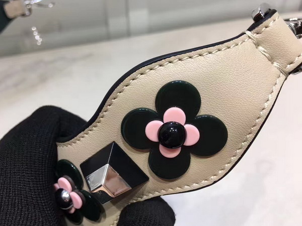 Fendi Strap You Shoulder Strap in Beige Leather Decorated with Two Tone Studs and Flowerland Flowers For Sale