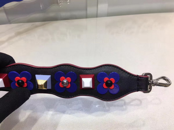 Fendi Strap You Shoulder Strap in Blue Leather Decorated with Two Tone Studs and Flowerland Flowers For Sale