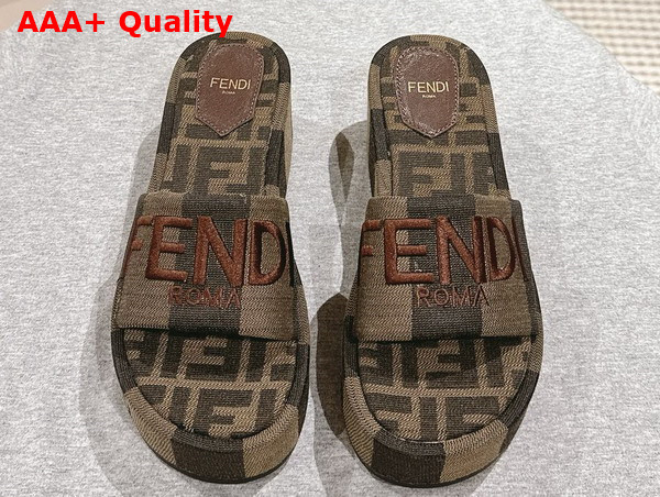 Fendi Sunshine Brown Fabric Platform Slides Replica