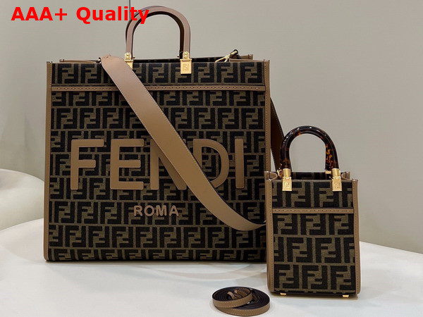 Fendi Sunshine Large Brown FF Jacquard Fabric Shopper Replica