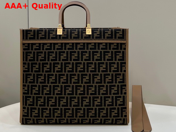 Fendi Sunshine Large Brown FF Jacquard Fabric Shopper Replica