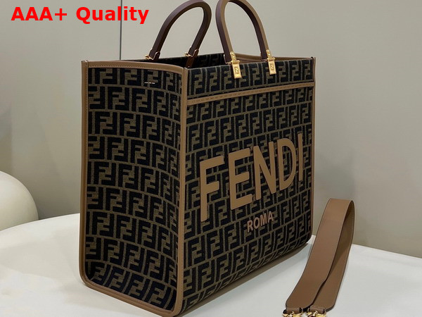 Fendi Sunshine Large Brown FF Jacquard Fabric Shopper Replica