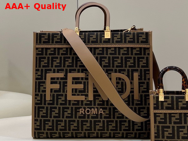 Fendi Sunshine Large Brown FF Jacquard Fabric Shopper Replica