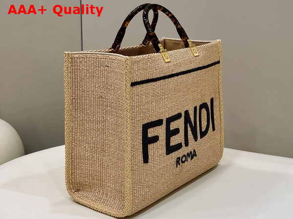 Fendi Sunshine Medium Beige and Black Straw Shopper Replica