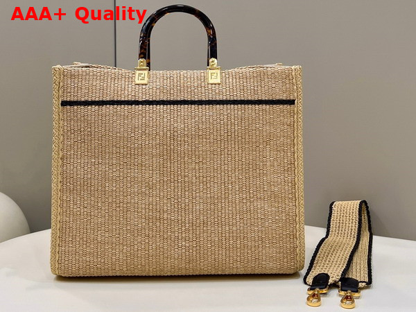 Fendi Sunshine Medium Beige and Black Straw Shopper Replica