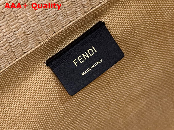 Fendi Sunshine Medium Beige and Black Straw Shopper Replica