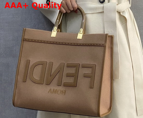 Fendi Sunshine Medium Brown Flannel Shopper Bag Replica