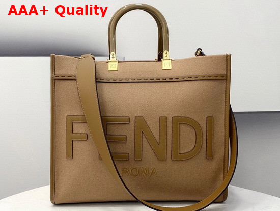 Fendi Sunshine Medium Brown Flannel Shopper Bag Replica