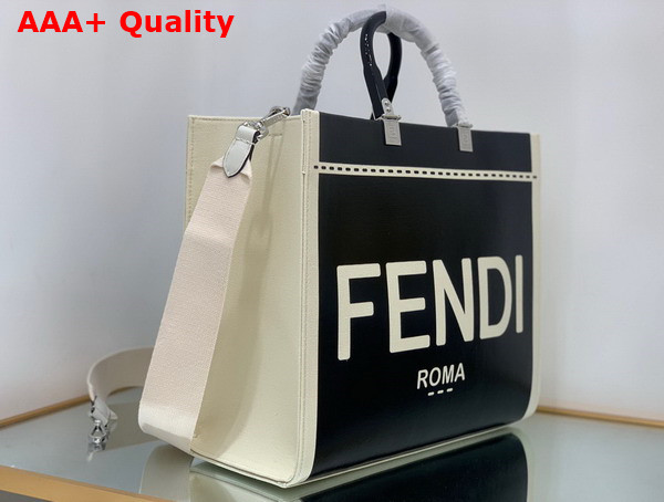 Fendi Sunshine Medium Canvas and Black Patent Leather Shopper Bag Replica