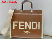 Fendi Sunshine Medium Canvas and Brown Patent Leather Shopper Bag Replica