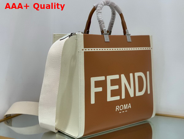 Fendi Sunshine Medium Canvas and Brown Patent Leather Shopper Bag Replica