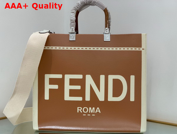 Fendi Sunshine Medium Canvas and Brown Patent Leather Shopper Bag Replica