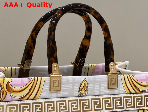 Fendi Sunshine Medium Fendace Printed White Leather Shopper Replica