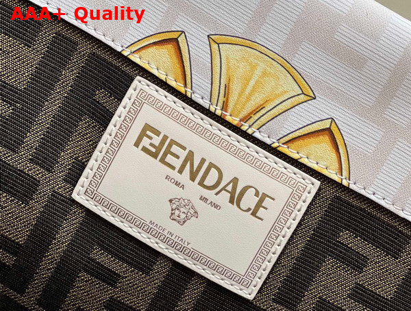 Fendi Sunshine Medium Fendace Printed White Leather Shopper Replica