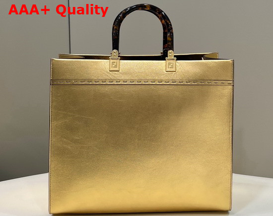 Fendi Sunshine Medium Gold Laminated Leather Shopper Replica