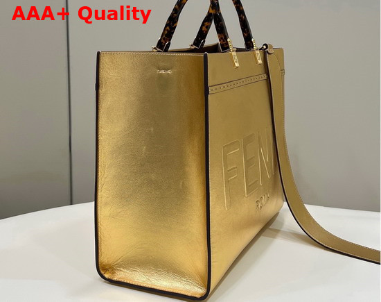 Fendi Sunshine Medium Gold Laminated Leather Shopper Replica