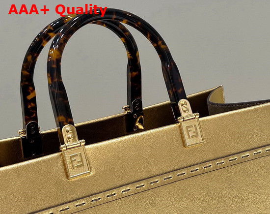 Fendi Sunshine Medium Gold Laminated Leather Shopper Replica